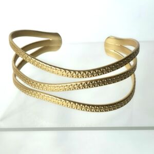 Matte Gold Tone Textured Cuff Bracelet Old Money Classic Stack Jewelry